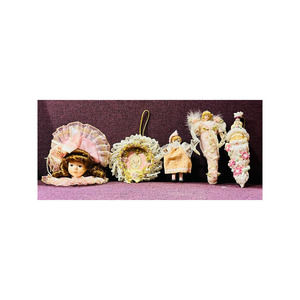 Vintage Victorian style ornament set of 5 cute pink